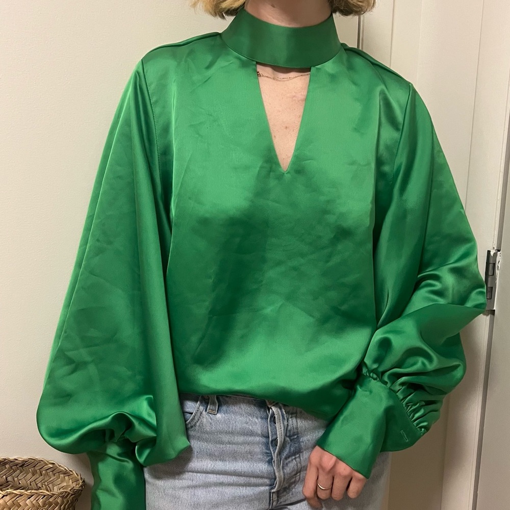 The Frankie Shop NYC green silk blouse